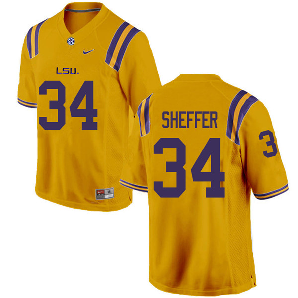 Men #34 Zach Sheffer LSU Tigers College Football Jerseys Sale-Gold